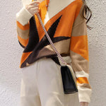 Casual Versatile Crew Neck Asymmetric Color-Block Knitted Top - liwisi