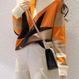 Casual Versatile Crew Neck Asymmetric Color-Block Knitted Top - liwisi