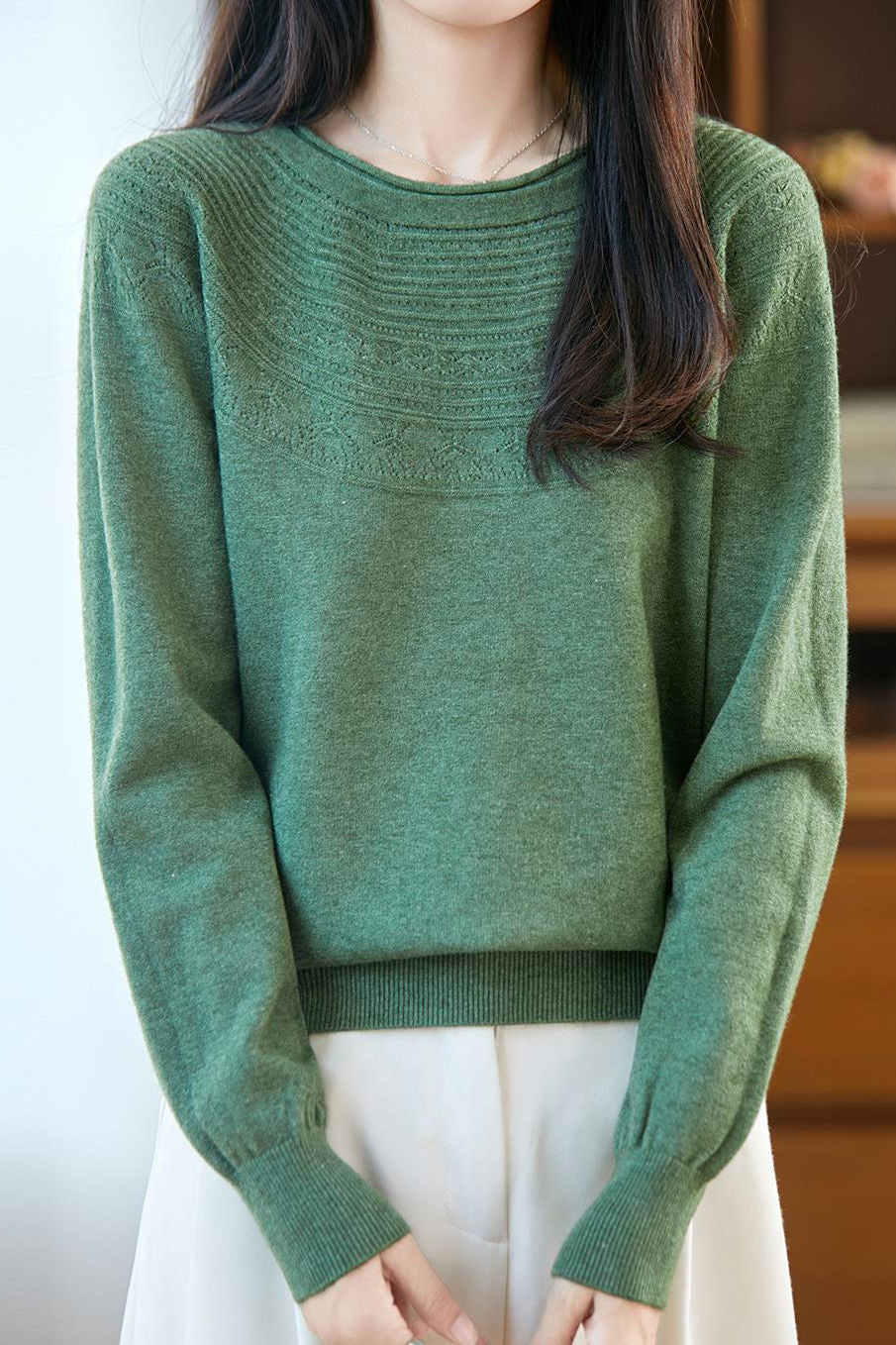 Casual Versatile Crew Neck Ribbed Hollow-Out Sweater - liwisi
