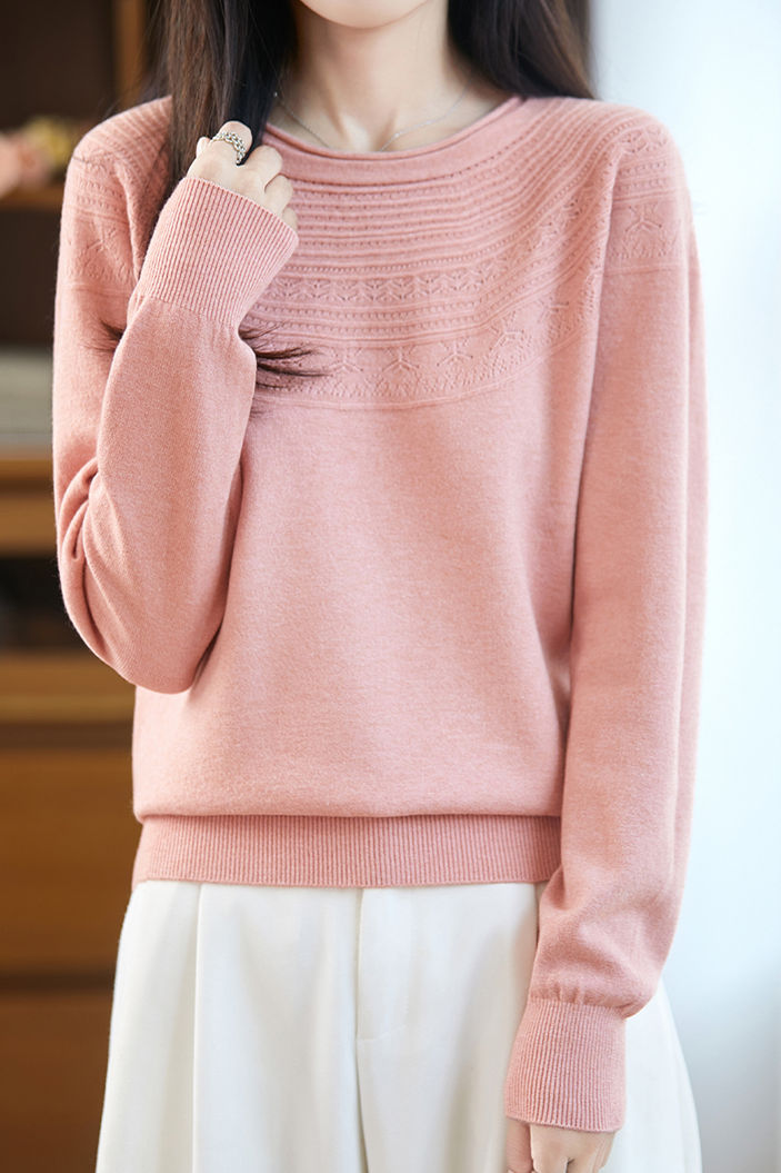 Casual Versatile Crew Neck Ribbed Hollow-Out Sweater - liwisi