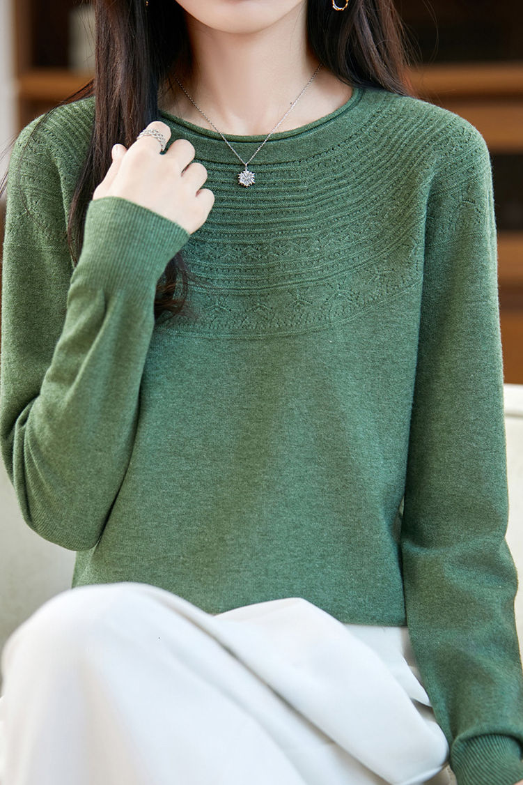 Casual Versatile Crew Neck Ribbed Hollow-Out Sweater - liwisi