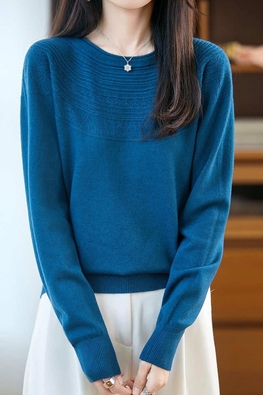 Casual Versatile Crew Neck Ribbed Hollow-Out Sweater - liwisi