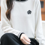 Casual Versatile Crew Neck Color-Block Floral Sweater - liwisi