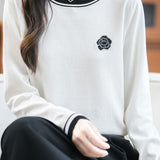 Casual Versatile Crew Neck Color-Block Floral Sweater - liwisi