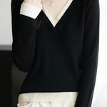 Casual Versatile V-Neck Color-Block Sweater - liwisi