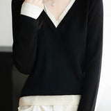 Casual Versatile V-Neck Color-Block Sweater - liwisi