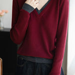 Casual Versatile V-Neck Color-Block Sweater - liwisi