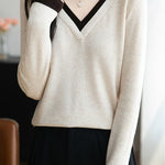 Casual Versatile V-Neck Color-Block Sweater - liwisi