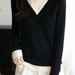 Casual Versatile V-Neck Color-Block Sweater - liwisi