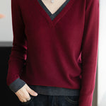 Casual Versatile V-Neck Color-Block Sweater - liwisi