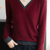 Casual Versatile V-Neck Color-Block Sweater - liwisi
