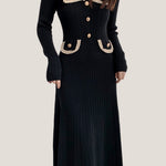 Elegant Temperament Slim-Fit Gold Thread Wheat Ear Trim Dress - liwisi