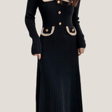 Elegant Temperament Slim-Fit Gold Thread Wheat Ear Trim Dress - liwisi