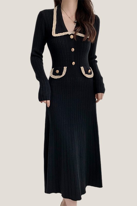 Elegant Temperament Slim-Fit Gold Thread Wheat Ear Trim Dress - liwisi