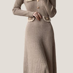 Elegant Temperament Slim-Fit Gold Thread Wheat Ear Trim Dress - liwisi