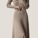Elegant Temperament Slim-Fit Gold Thread Wheat Ear Trim Dress - liwisi