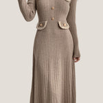 Elegant Temperament Slim-Fit Gold Thread Wheat Ear Trim Dress - liwisi
