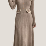 Elegant Temperament Slim-Fit Gold Thread Wheat Ear Trim Dress - liwisi