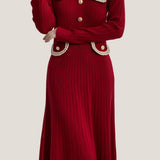 Elegant Temperament Slim-Fit Gold Thread Wheat Ear Trim Dress - liwisi