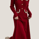 Elegant Temperament Slim-Fit Gold Thread Wheat Ear Trim Dress - liwisi