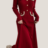 Elegant Temperament Slim-Fit Gold Thread Wheat Ear Trim Dress - liwisi