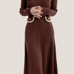 Elegant Temperament Slim-Fit Gold Thread Wheat Ear Trim Dress - liwisi