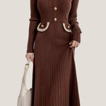 Elegant Temperament Slim-Fit Gold Thread Wheat Ear Trim Dress - liwisi