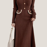 Elegant Temperament Slim-Fit Gold Thread Wheat Ear Trim Dress - liwisi