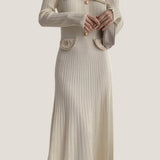 Elegant Temperament Slim-Fit Gold Thread Wheat Ear Trim Dress - liwisi