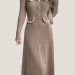 Elegant Temperament Slim-Fit Gold Thread Wheat Ear Trim Dress - liwisi