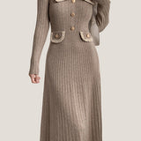 Elegant Temperament Slim-Fit Gold Thread Wheat Ear Trim Dress - liwisi