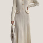 Elegant Temperament Slim-Fit Gold Thread Wheat Ear Trim Dress - liwisi
