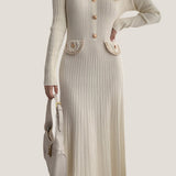Elegant Temperament Slim-Fit Gold Thread Wheat Ear Trim Dress - liwisi