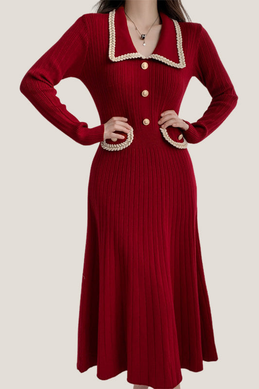 Elegant Temperament Slim-Fit Gold Thread Wheat Ear Trim Dress - liwisi