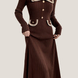 Elegant Temperament Slim-Fit Gold Thread Wheat Ear Trim Dress - liwisi