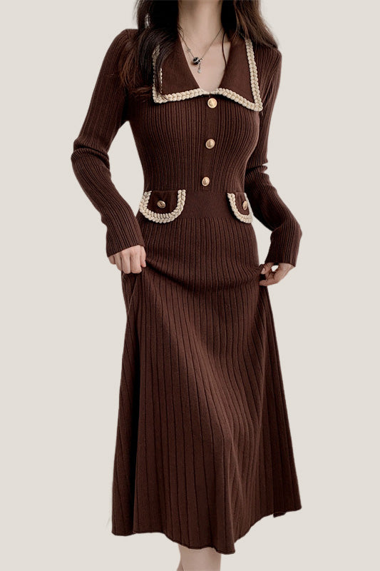 Elegant Temperament Slim-Fit Gold Thread Wheat Ear Trim Dress - liwisi