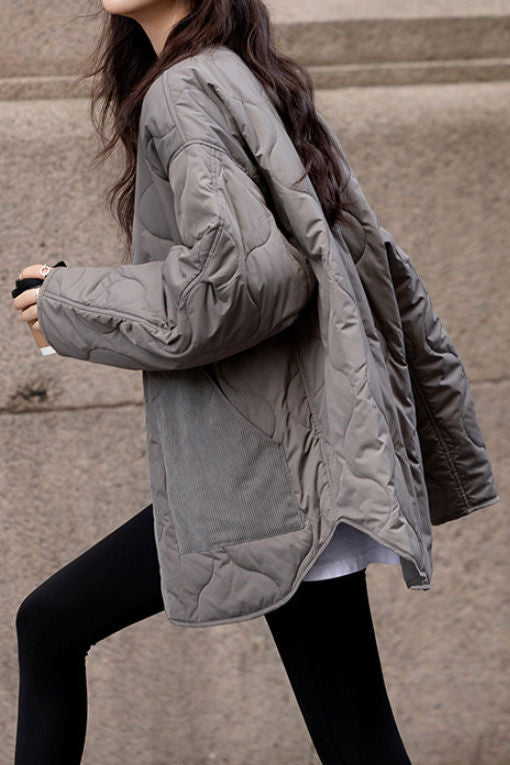 Casual Versatile Solid-Color Patchwork Cotton-Padded Coat - liwisi