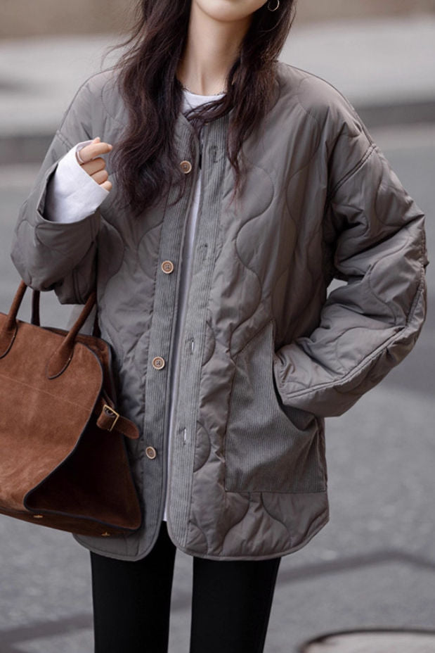 Casual Versatile Solid-Color Patchwork Cotton-Padded Coat - liwisi