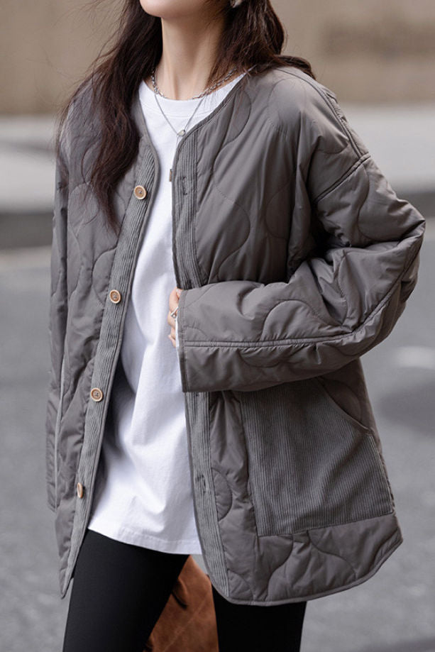 Casual Versatile Solid-Color Patchwork Cotton-Padded Coat - liwisi