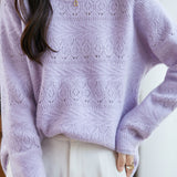 Casual Crew Neck Pullover Hollow-Out Raglan Long-Sleeve Sweater
