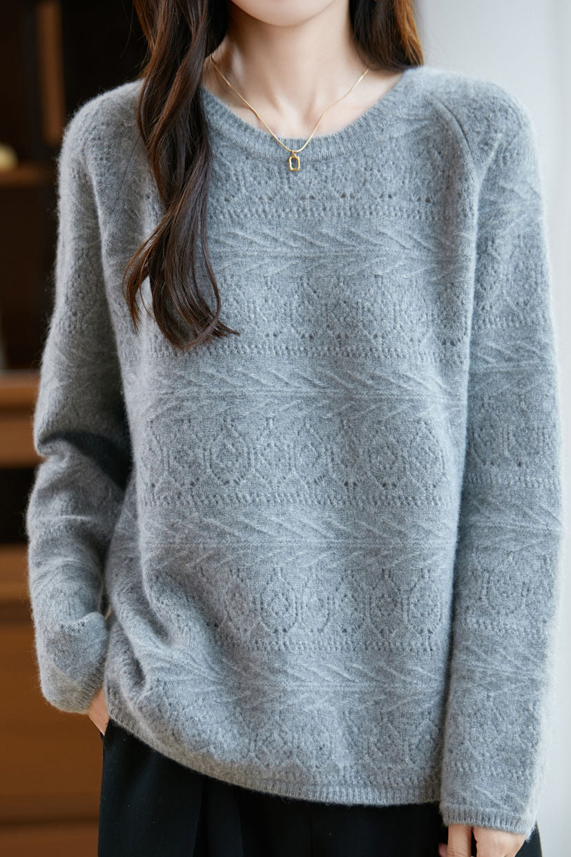 Casual Crew Neck Pullover Hollow-Out Raglan Long-Sleeve Sweater - liwisi