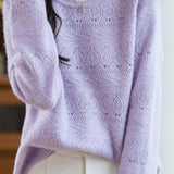 Casual Crew Neck Pullover Hollow-Out Raglan Long-Sleeve Sweater