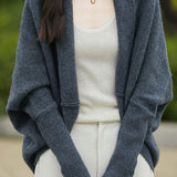 Casual Versatile Solid-Color Knitted Open-Front Shawl Coat