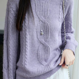 Casual Versatile Solid-Color Crew Neck Pullover Cable-Knit Sweater