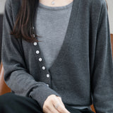 Casual Versatile Paneled Color-Block Fake Two-Piece Knitted Top