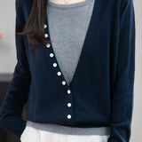 Casual Versatile Paneled Color-Block Fake Two-Piece Knitted Top