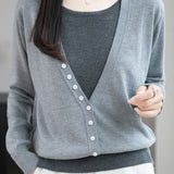 Casual Versatile Paneled Color-Block Fake Two-Piece Knitted Top