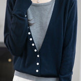 Casual Versatile Paneled Color-Block Fake Two-Piece Knitted Top