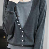 Casual Versatile Paneled Color-Block Fake Two-Piece Knitted Top