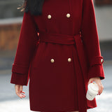 Elegant Temperament Retro Double-Breasted Woolen Coat